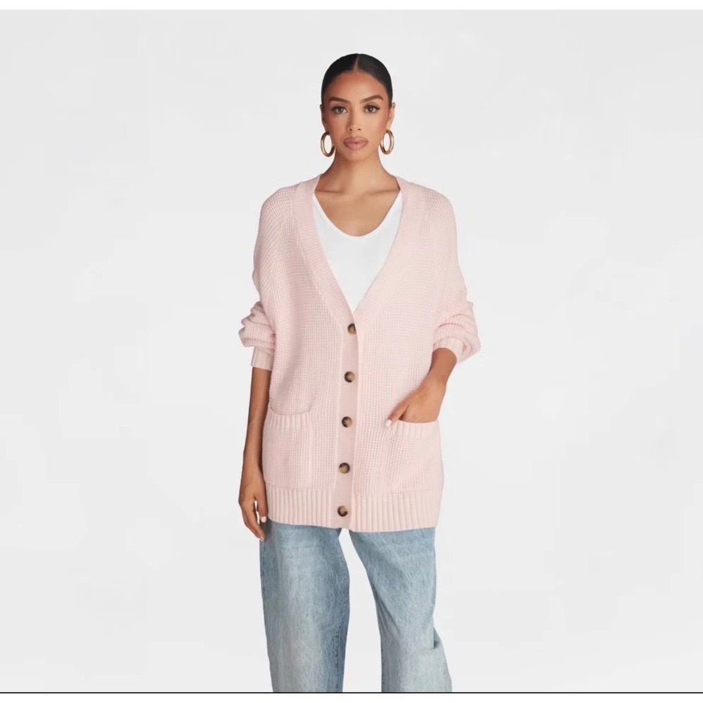 KBB by Kahlana Barfield Brown Pink Waffle Knit Oversized Cardigan XL NWT